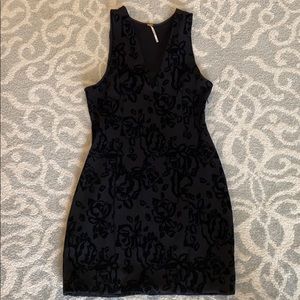 Free People Black Velvet V Neck Floral Dress